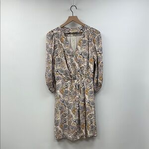 Vanessa Bruno Floral Surplice Faux Wrap Long Sleeve Mini Dress Boho Cream 8